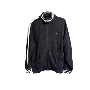 POLO Ralph Lauren Knit Sweater Jacket Men‎ XL Black Varsity Full-Zip Vintage